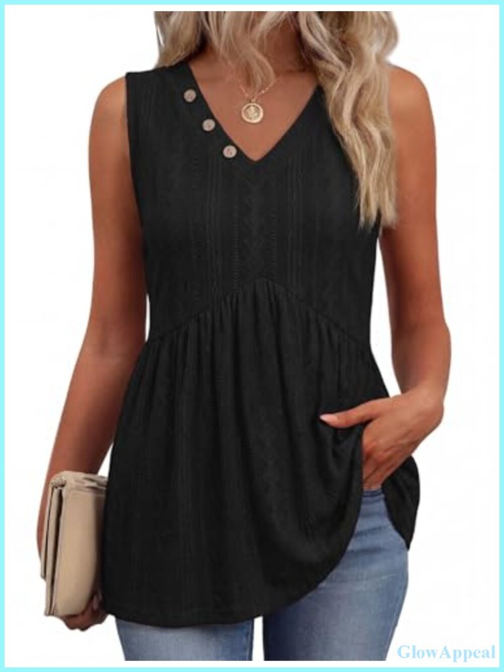 Flowy Peplum Tank Top Button Down Sleeveless Babydoll Blouse